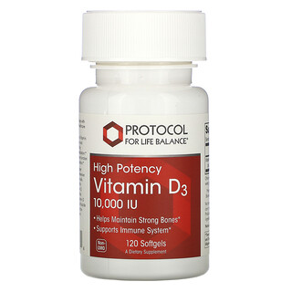 Protocol for Life Balance, Vitamina D3, 10.000 UI, 120 cápsulas blandas