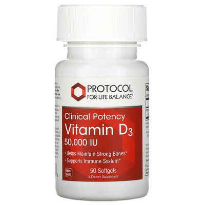 Protocol for Life Balance Vitamin D3, Clinical Potency , 50,000 IU, 50 Softgels