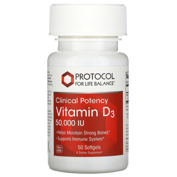 Protocol for Life Balance, Vitamin D3, klinische Wirksamkeit, 50.000 IE, 50 Weichkapseln
