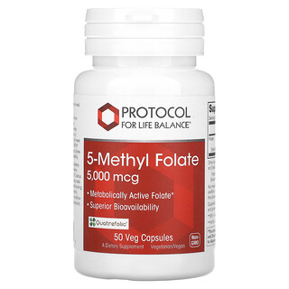 Protocol for Life Balance, 5-metylfolát, 5 000 mcg, 50 rastlinných kapsúl