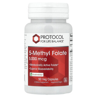 Protocol for Life Balance, 5-metilfolato, 5000 mcg, 50 cápsulas vegetales