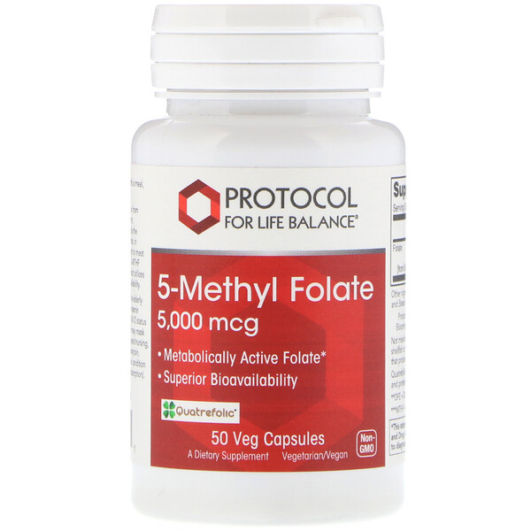 Protocol for Life Balance, 5-Methyl Folate, 5,000 mcg, 50 Veg Capsules