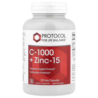 Protocol for Life Balance, C-1000 + Zinc-15, 120 cápsulas vegetales