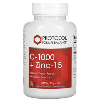Protocol for Life Balance, C-1000 + Zinc-15, 120 вегетарианских капсул