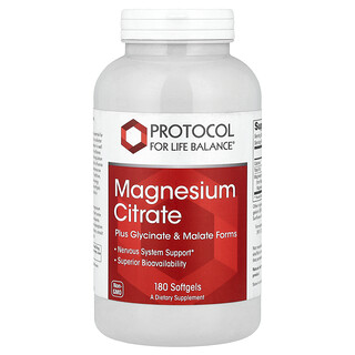 Protocol for Life Balance, Citrato de Magnésio, 180 Cápsulas Softgel (133 mg por Cápsula Softgel)