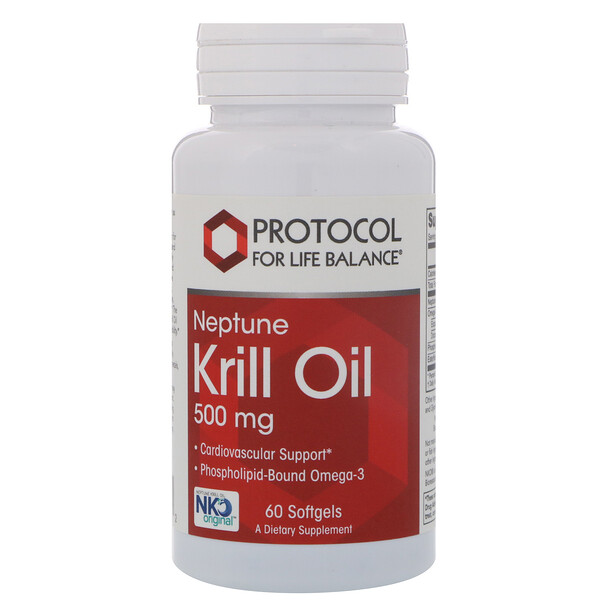 Protocol for Life Balance, Aceite de kril Neptune, 500 mg, 60 cápsulas blandas