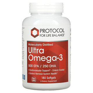 Protocol for Life Balance, Molecularly Distilled Ultra Omega-3, 500 EPA / 250 DHA, 180 Softgels