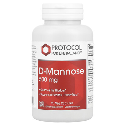 Protocol for Life Balance  D-Mannose  2 000 mg  90 Veg Capsules (500 mg per Capsule)