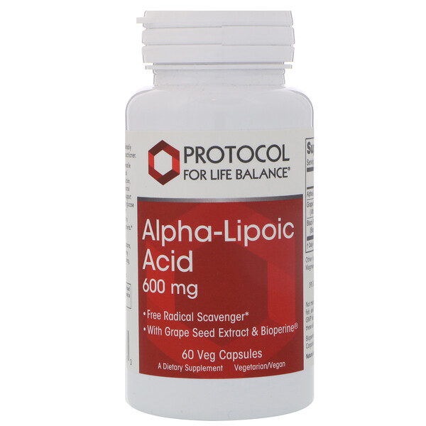 Protocol for Life Balance‏, Alpha-Lipoic Acid, 600 mg, 60 Veg Capsules