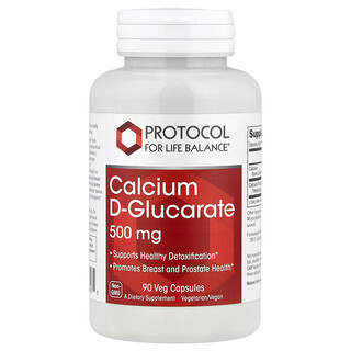 Protocol for Life Balance, D-glucarato de calcio, 500 mg, 90 cápsulas vegetales