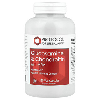 Protocol for Life Balance, Glucosamina y condroitina con MSM, 180 cápsulas vegetales