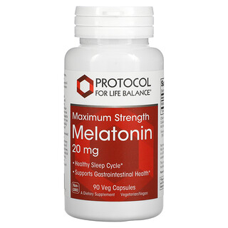 Protocol for Life Balance, Мелатонин, максимальная эффективность, 20 мг, 90 растительных капсул