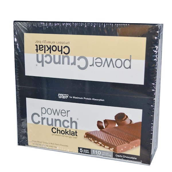 BNRG, Power Crunch, протеиновый энергетический батончик со вкусом темного шоколада, 12 шт. по 43 г