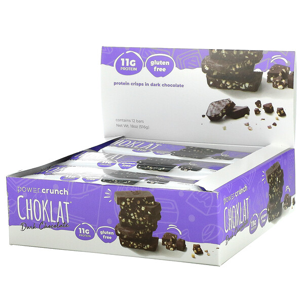 BNRG‏, Power Crunch Protein Crisp Bar, Choklat, Dark Chocolate, 12 Bars, 1.54 oz (43 g) Each