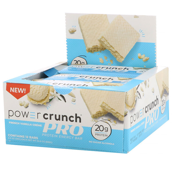 BNRG‏, Power Crunch Protein Energy Bar, PRO, French Vanilla Créme, 12 Bars, 2.0 oz (58 g) Each