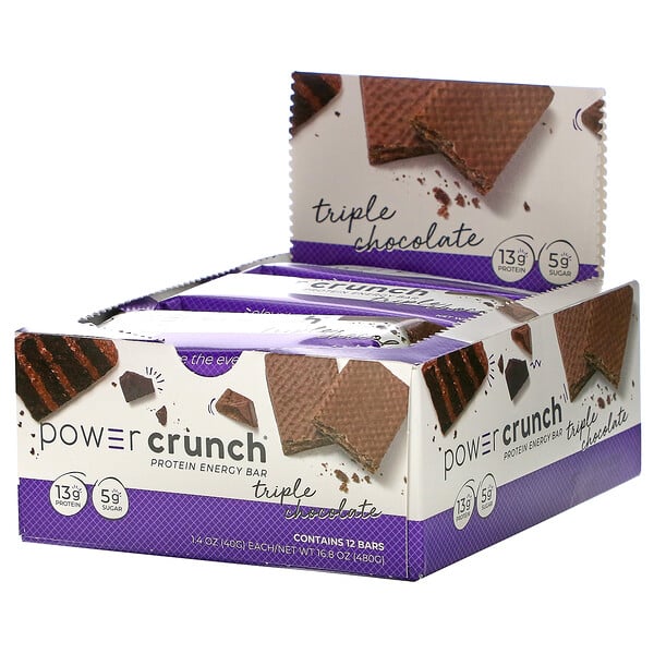 BNRG, Power Crunch 프로틴 에너지 바, 트리플 초콜릿, 12 개입, 개당 40 g(1.4 oz)