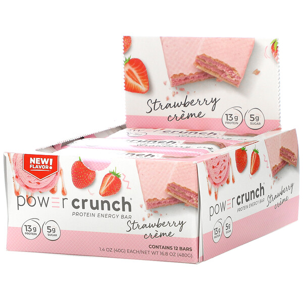 BNRG‏, Power Crunch Protein Energy Bar, Strawberry Creme, 12 Bars, 1.4 oz (40 g) Each