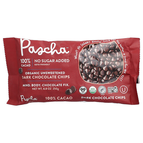Pascha, Organic Dark Chocolate Chips, Unsweetened, 100% Cacao, 8.8 oz (250 g)