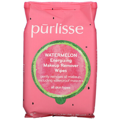 Purlisse Watermelon, Energizing Makeup Remover Wipes, 30 Towelettes