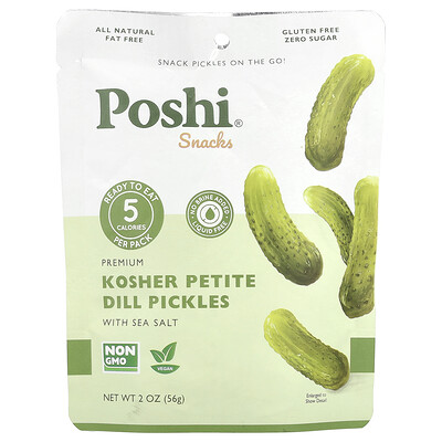 Poshi, Snacks, Premium Kosher Petite Dill Pickles with Sea Salt, 2 oz (56 g)