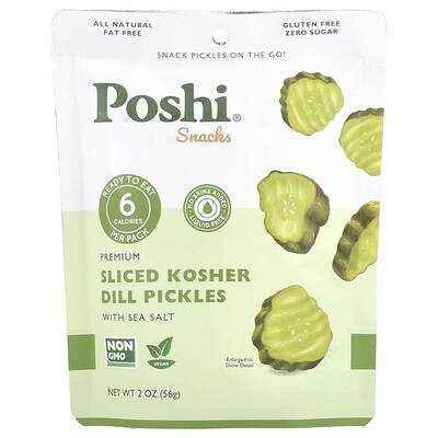 Poshi, Snacks, Premium Sliced Kosher Dill Pickles with Sea Salt, 2 oz (56 g)