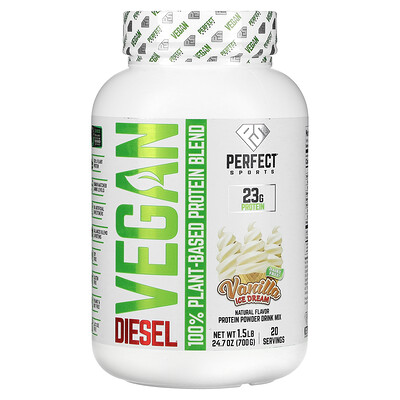 

Perfect Sports Vegan Diesel, смесь 100% растительных белков, ванильное мороженое, 700 г (1,5 фунта)