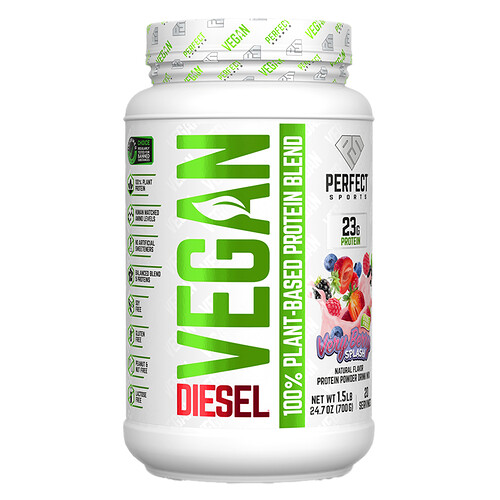 Perfect Sports Diesel, Vegan, 100% Plant-Based Protein Blend, Very Berry Splash, 1.5 lb (700 g)