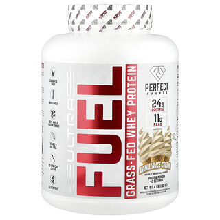 PERFECT Sports‏, Ultra Fuel, חלבון מי גבינה מחלב פרות שניזונות מעשב, בטעם גלידת וניל, 1.82 ק"ג (4 פאונד)