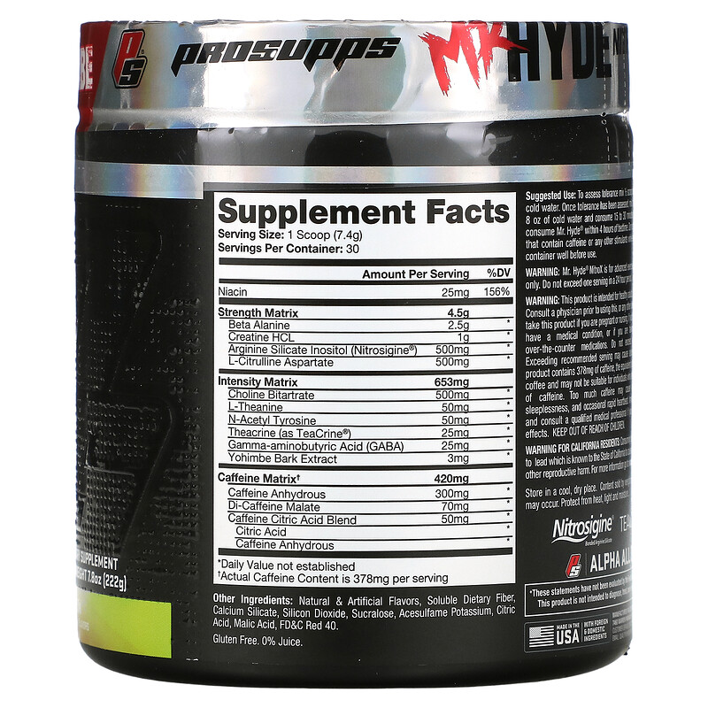ProSupps, Mr. Hyde, Nitro X, Suplemento preentrenamiento, Sandía, 222 g