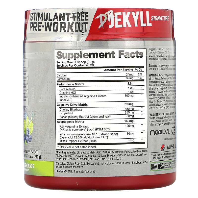 ProSupps, Dr. Jekyll Signature, StimulantFree PreWorkout, Blueberry Lemonade, 8.5 oz (243 g