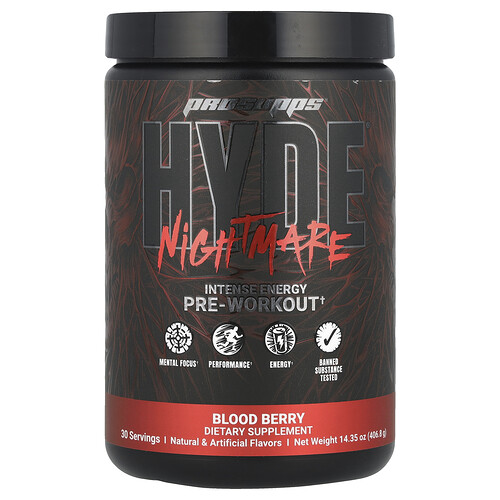 Prosupps HYDE® Nightmare, Intense Energy Pre-Workout, Blood Berry, 14.35 oz (406.8 g)