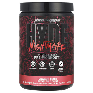 ProSupps, HYDE® Nightmare, Suplemento energético intenso para el preentrenamiento, Fruta del dragón, 444 g (15,7 oz)