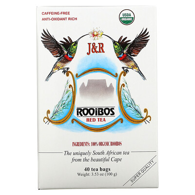 J&R Port Trading Co. Pure Rooibos Red Tea (Настоящий красный чай ройбуш), без кофеина, 40 чайных пакетиков, 100 г (3,53 унции)