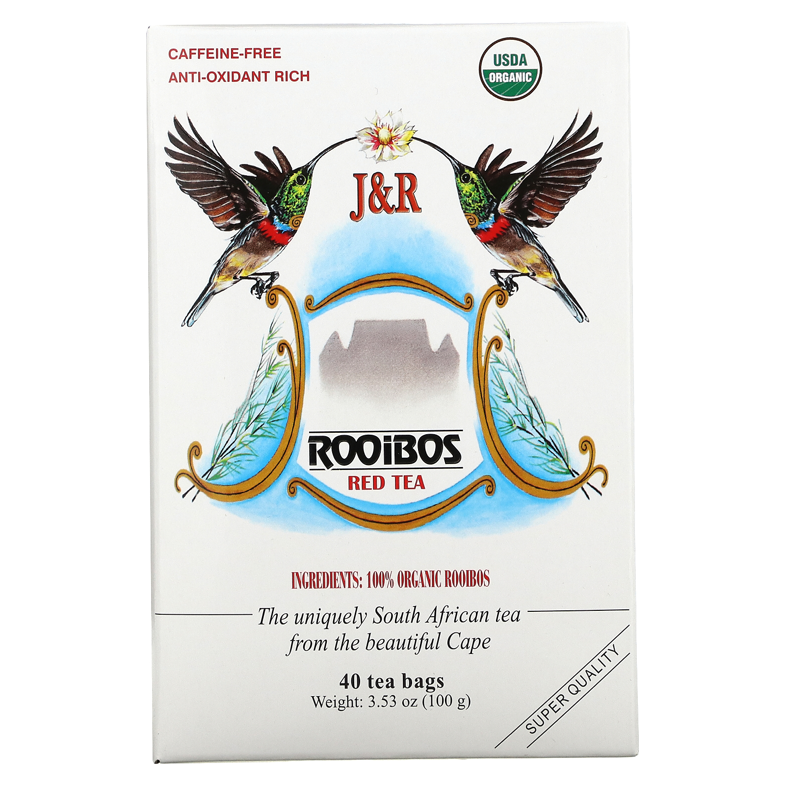 JR Port Trading Co. ピュアルイボスレッドティー Pure Rooibos お気に入り 40ティーバッグ 海外 カフェインフリー Tea g 100 Red 3.53オンス