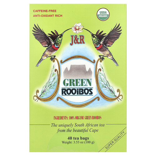 J&r Port Trading Green Rooibos, Caffeine-Free, 40 Tea Bags, 3.53 oz (100 g)