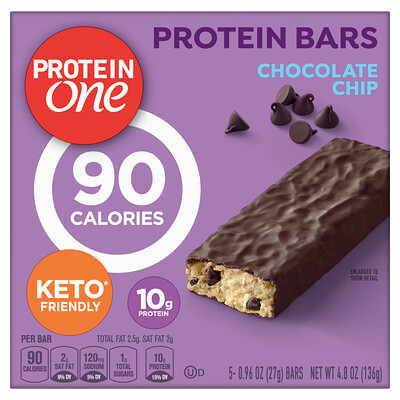 Купить Protein One Протеиновые батончики, шоколадная крошка, 5 батончиков, 27 г (0, 96 унции)