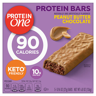 Protein One, Protein Bars, шоколад с арахисовой пастой, 5 батончиков, 27 г (0,96 унции)