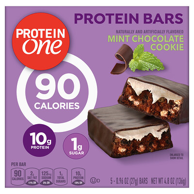 Protein One Protein Bars, мятное шоколадное печенье, 5 батончиков, 27 г (0,96 унции)