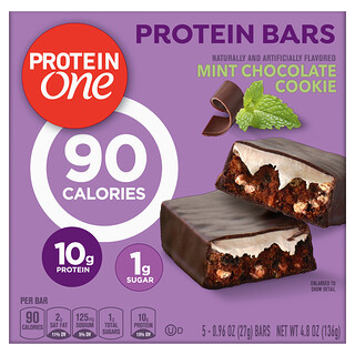 Protein One, Protein Bars, мятное шоколадное печенье, 5 батончиков, 27 г (0,96 унции)