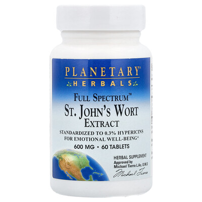 Planetary Herbals  Full Spectrum™ St. John's Wort Extract  600 mg  60 Tablets