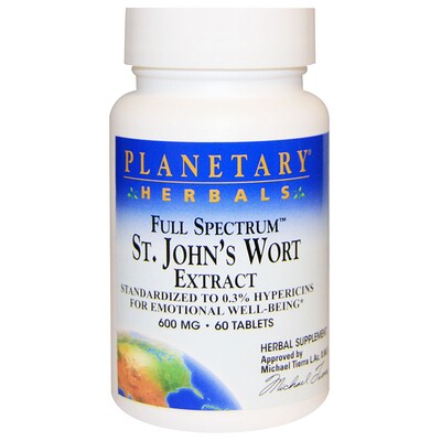 Planetary Herbals Экстракт зверобоя полного спектра, 600 мг, 60 таблеток