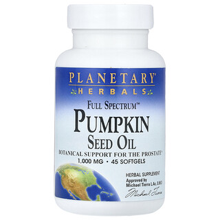 Planetary Herbals‏, زيت بذور اليقطين Full Spectrum ™ ، 1،000 ملجم ، 45 كبسولة هلامية (500 ملجم لكل كبسولة هلامية)