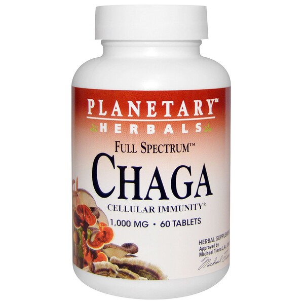 Planetary Herbals, Full Spectrum, чага, 1000 мг, 60 таблеток