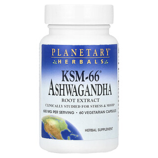 Planetary Herbals, Estratto di radice di ginseng indiano KSM-66®, 60 capsule vegetariane (300 mg per capsula)