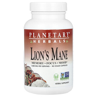 Planetary Herbals, Melena de león, 90 cápsulas veganas (500 mg por cápsula)