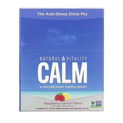 Natural Vitality CALM, The Anti-Stress Drink Mix, Raspberry-Lemon Flavor, 30 Single Serving Packs, 0.12 oz (3.3 g)