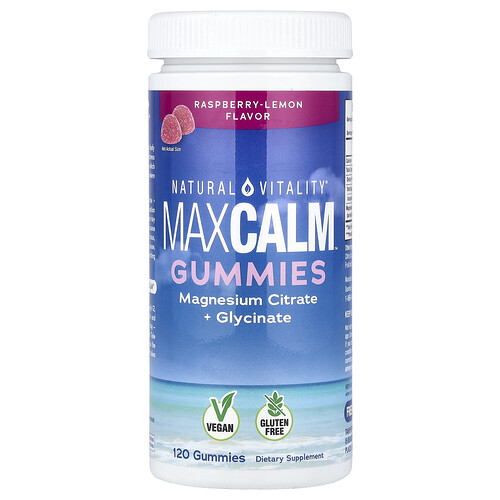 Natural Vitality, MaxCalm™, Magnesiumcitrat- & -glycinat-Gummibären, Himbeere-Zitrone, 120 Gummibären (83 mg pro Gummibär
