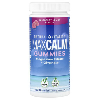 Natural Vitality, MaxCALM™, magnesiumsitraatti-glysinaattikarkit, vadelma-sitruuna, 120 karkkia (83 mg per karkki)