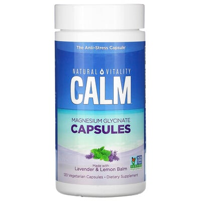 Natural Vitality Calm, Magnesium Glycinate Capsules with Lavender & Lemon Balm, 120 Vegetarian Capsules
