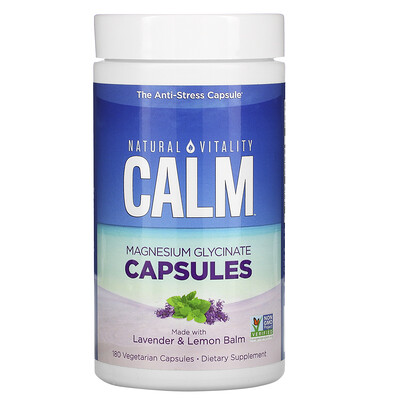 

Natural Vitality Calm, Magnesium Glycinate Capsules with Lavender & Lemon Balm, 180 Vegetarian Capsules